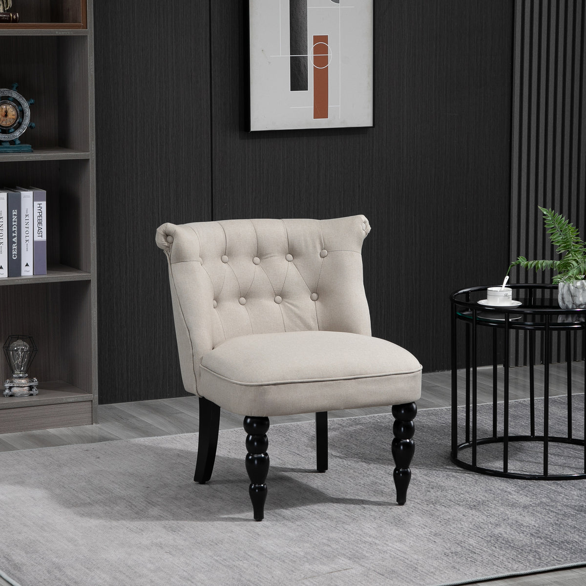 Sessel Wohnzimmer Loungesessel Vintage Relaxsessel mit Holzbeine Lesesessel mit Leinenoptik, Polstersessel für Schlafzimmer Beige