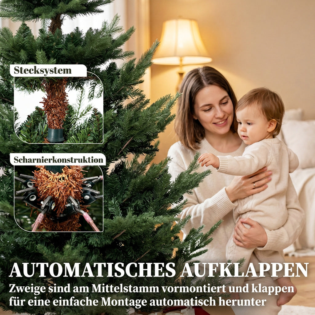 Weihnachtsbaum, Kunsttanne, realistisches Aussehen, schneller Aufbau, Kunststoff, Grün, 140 x 140 x 210cm