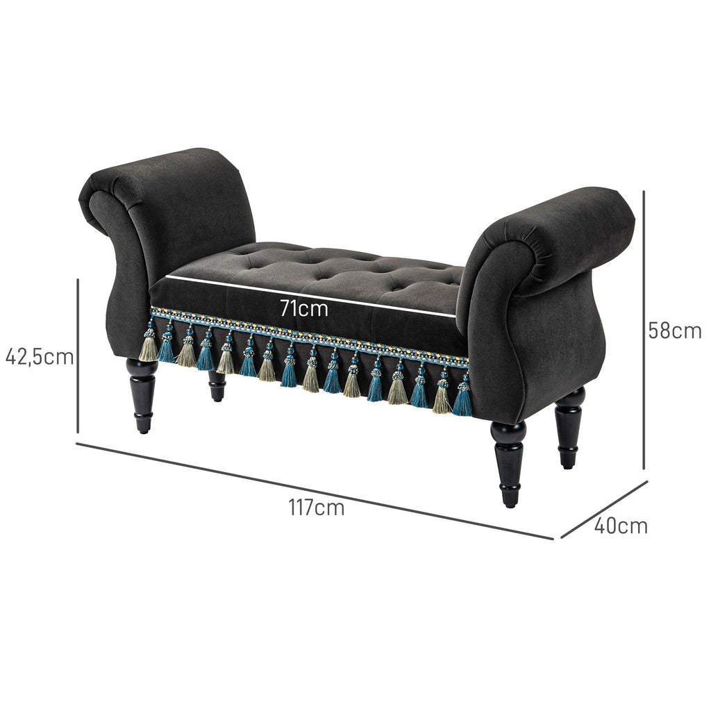 Polsterbank, Sitzbank, Vintage-Design, bis 150 kg, 117x40x58 cm, Dunkelgrau