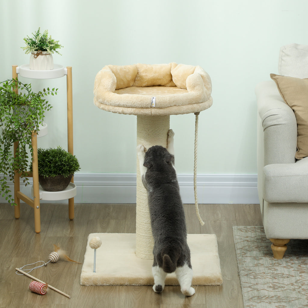 Kratzbaum Katzenbaum Katzenbett, 1 Katzenbett, inkl. Katzenspielzeug, 55 cm x 55 cm x 83 cm, Beige
