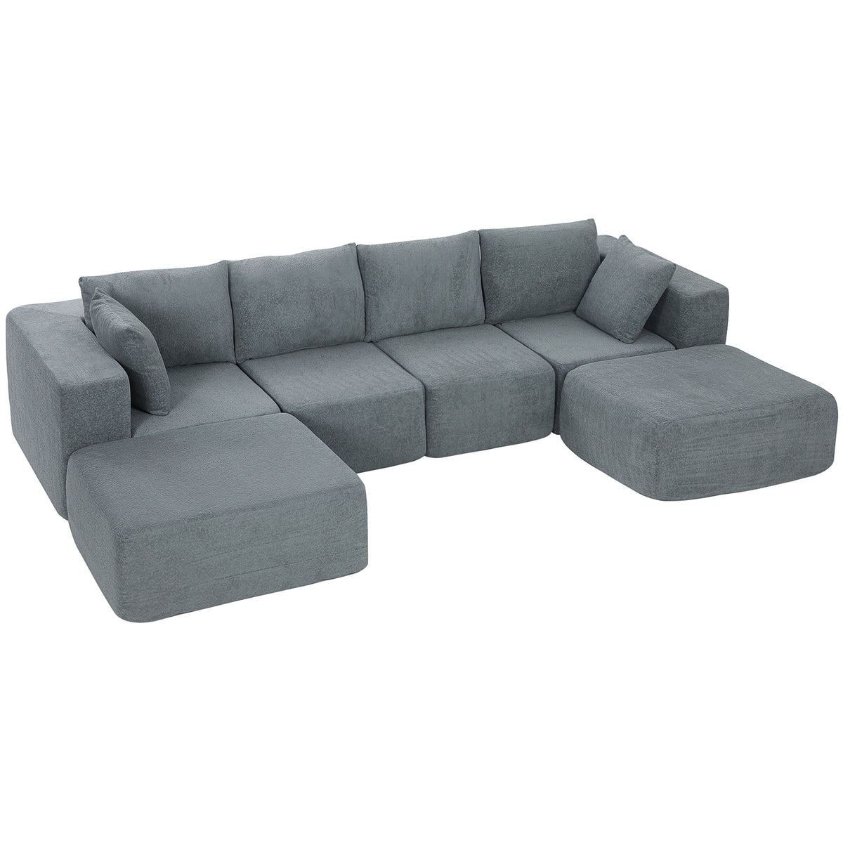 Modulares Ecksofa, U-Form Sofa mit breitem und tiefem Sitz, 2 Hocker, dunkelgrau