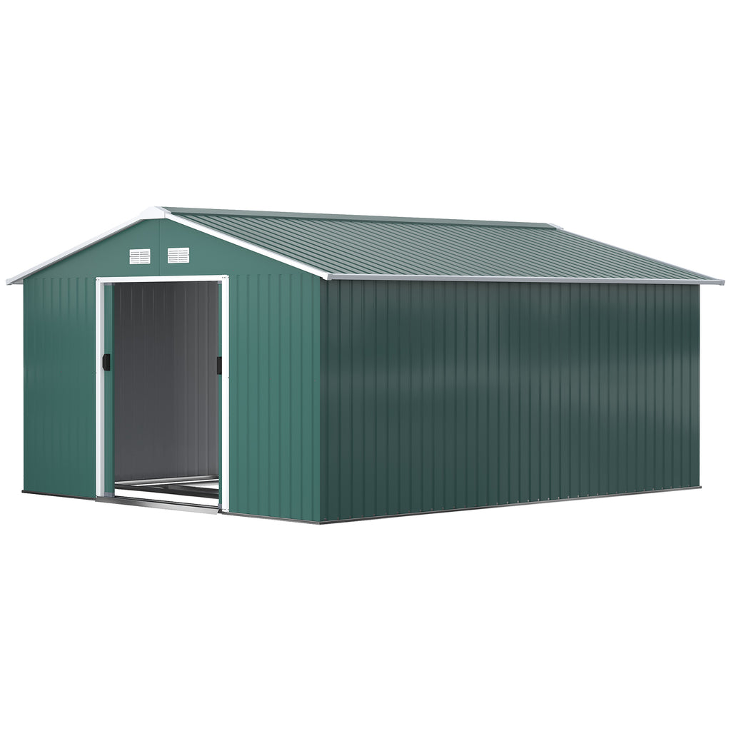 12.5 x 11.1ft Steel Sliding Door Storage Shed - Green