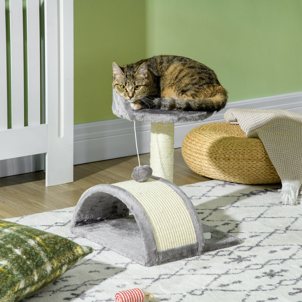 Cat Tree, Kitten Scratcher Activity Centre, with Sisal Scratching Post, Toy Ball - Grey