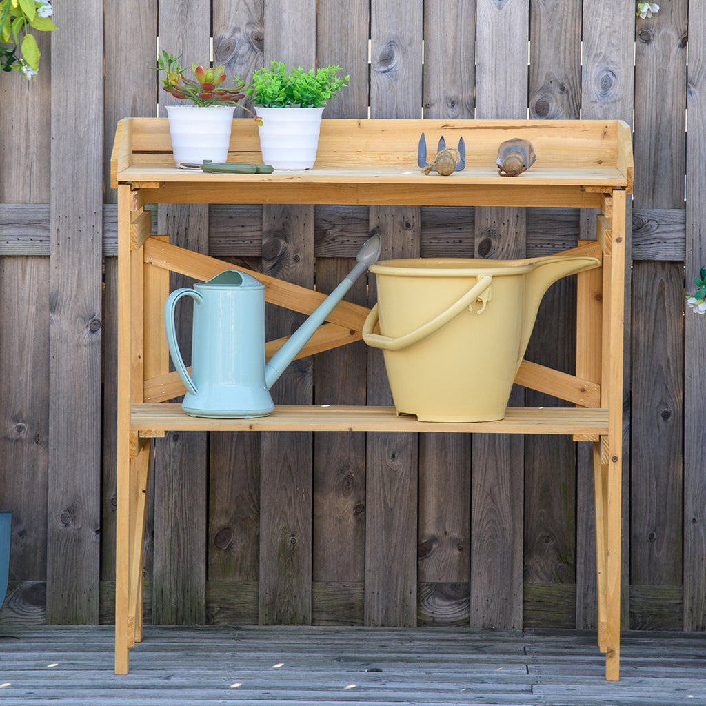 Pflanztisch mit Ablagefläche Blumentisch Gärtnertisch Garten Holz Hellbraun 80 x 40 x 84 cm