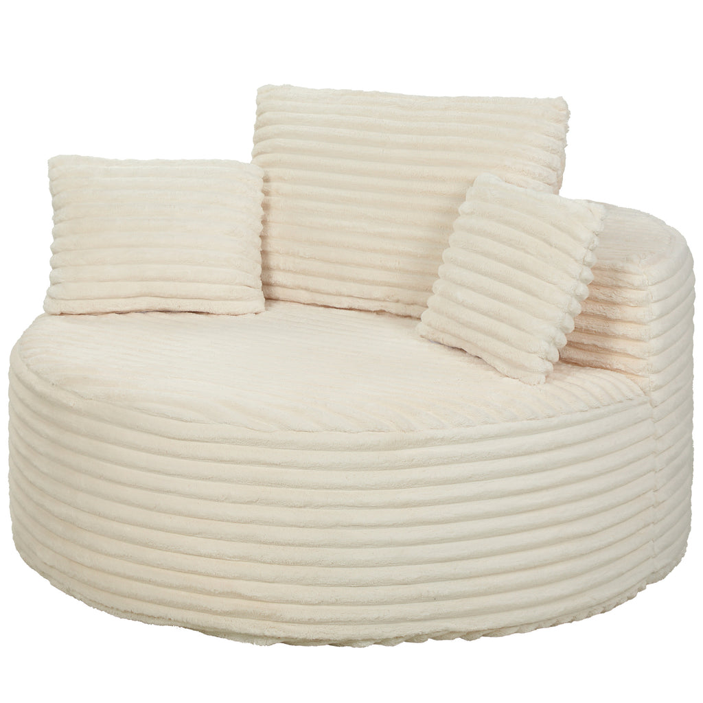 Sessel mit tiefer Sitzfläche, Einzelsofa ohne festen Rahmen, Vollschaum-Design, 4 Kissen, Cremeweiß