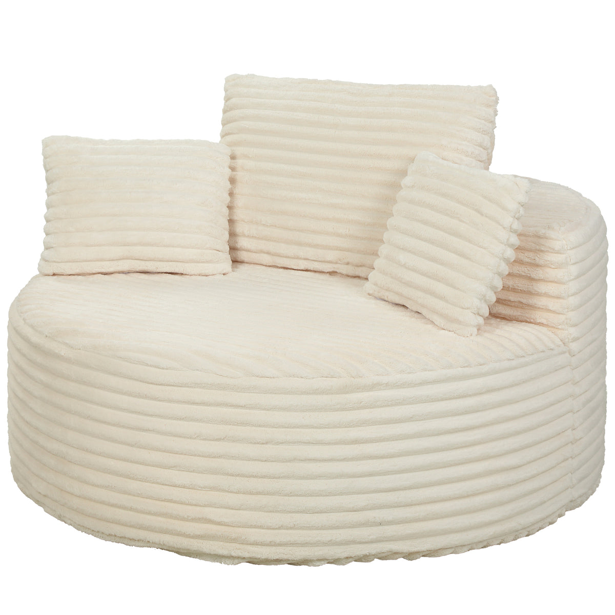 Sessel mit tiefer Sitzfläche, Einzelsofa ohne festen Rahmen, Vollschaum-Design, 4 Kissen, Cremeweiß