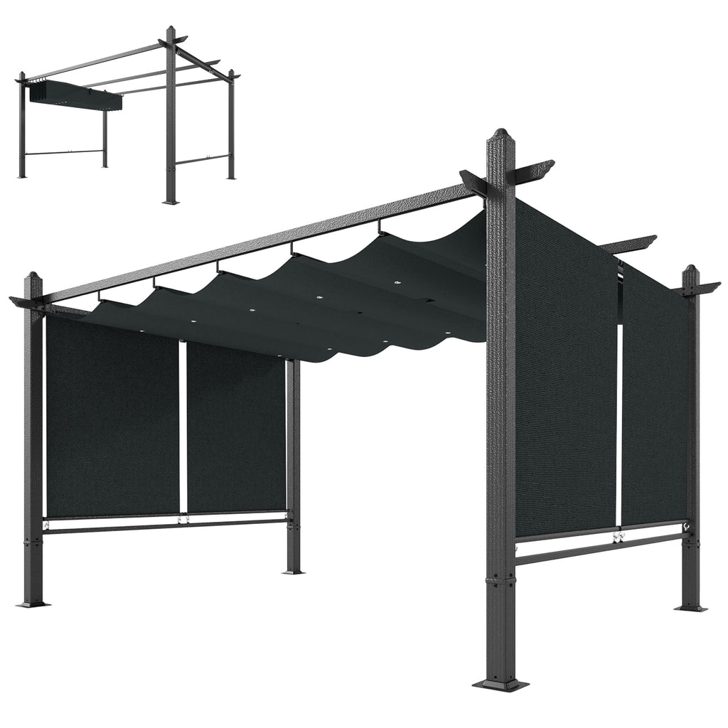 Pergola 3 x 4 m Terrassenüberdachung mit Schiebedach, automatisch einziehbaren Rollos, UV50+ Aluminiumrahmen