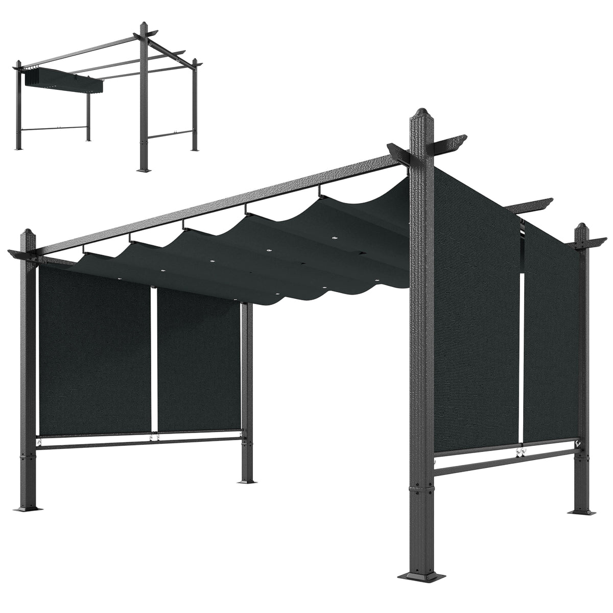 Pergola 3 x 4 m Terrassenüberdachung mit Schiebedach, automatisch einziehbaren Rollos, UV50+ Aluminiumrahmen