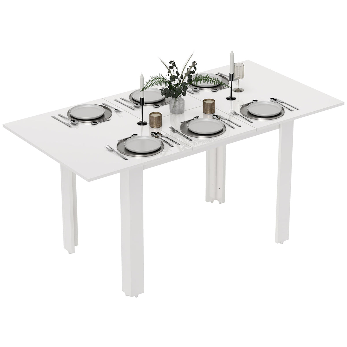 Ausziehbarer Esstisch, 120-160 x 70 cm, verstellbarer Küchentisch für 4-6 Personen, MDF, Hochglanzweiß