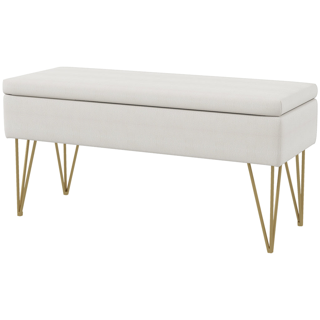 Bettbank mit Stauraum, dicke Polsterung, atmungsaktiver Stoff, Stahlf¨¹?e, 100x40x49 cm, Creme