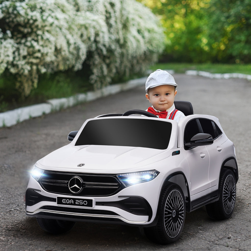 Elektro Kinderauto, lizenzierter Mercedes-Benz EQA, 3-8 km/h, Musik, Scheinwerfer, Hupe, Fernsteuerung, wei?