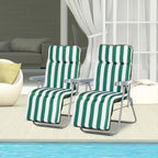 Gartenliegen 2er-Set klappbar mit Auflagen 60 x 75 x 102 cm Stahl Grün+WeiB