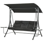 Hollywoodschaukel, Schaukelbank, 3-Sitzer Gartenschaukel mit verstellbarem Sonnendach, 278 x 135 x 177 cm, Schwarz