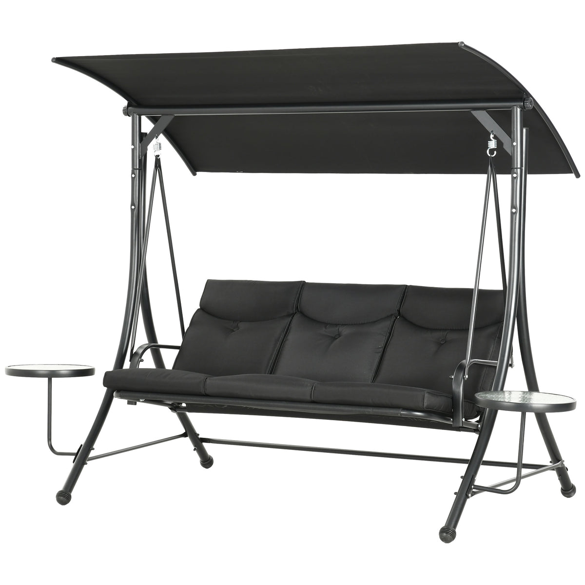 Hollywoodschaukel, Schaukelbank, 3-Sitzer Gartenschaukel mit verstellbarem Sonnendach, 278 x 135 x 177 cm, Schwarz