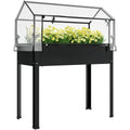 Hochbeet mit Gew?chshaus-Dach, Erh?hte Pflanzenbox mit Ablaufl?chern, 100 x 48 x 124 cm, Schwarz