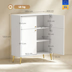 Modernes Sideboard, 105,4 cm Buffet mit 4 Soft-Close-Türen und Metallfüßen, für Esszimmer & Küche, Cremeweiß