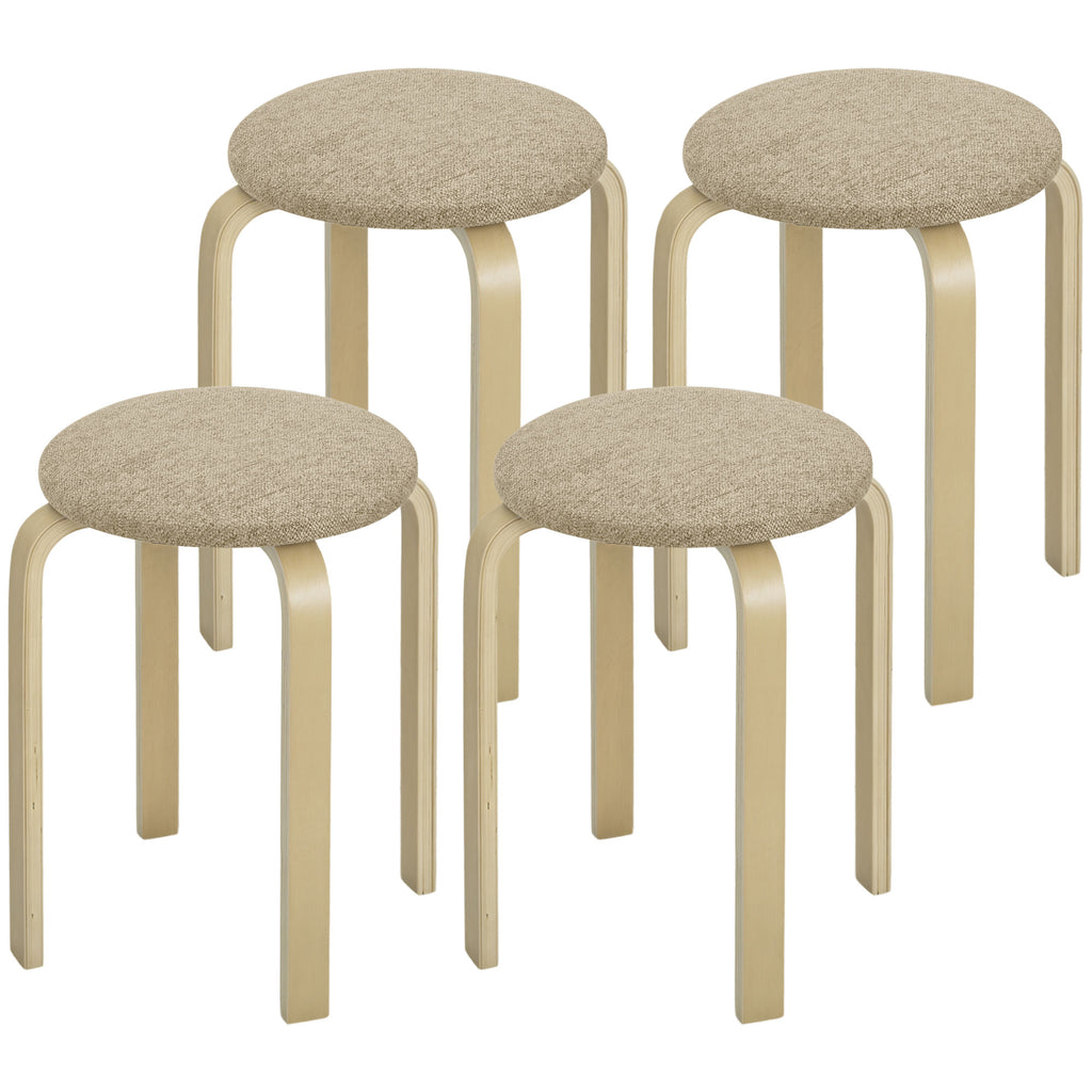 Polsterhocker im 4er-Set, stapelbar, lackierte Oberfläche, Holzbeine, Khaki