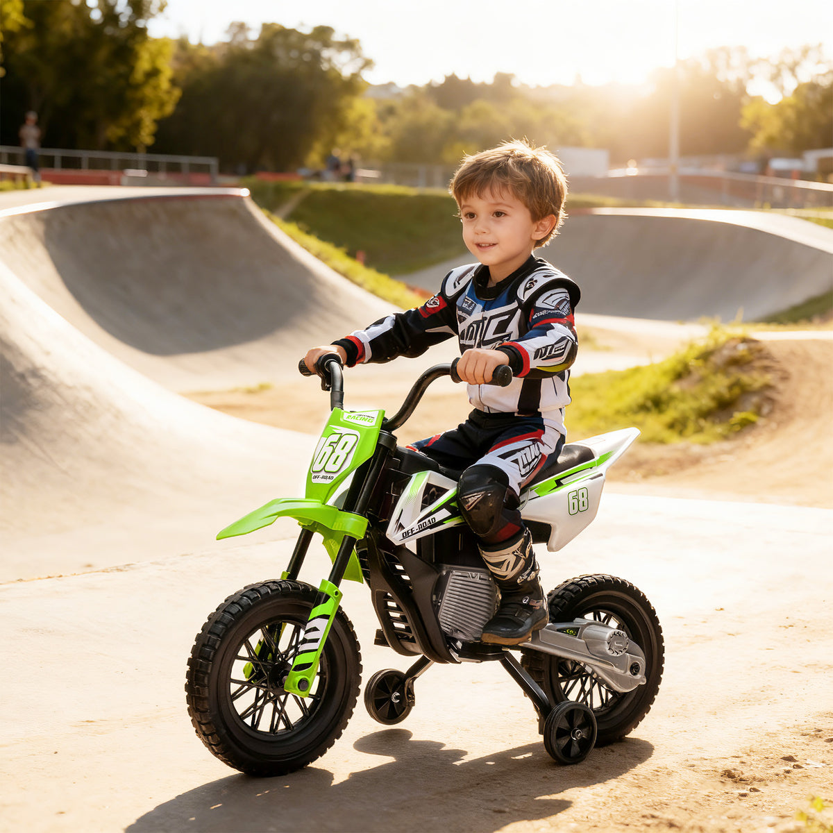 Elektro-Motorrad f¨¹r Kinder, 12V Kindermotorrad mit Musik, Kinderfahrzeug mit Trainingsr?dern, 3-6 Jahre, Gr¨¹n