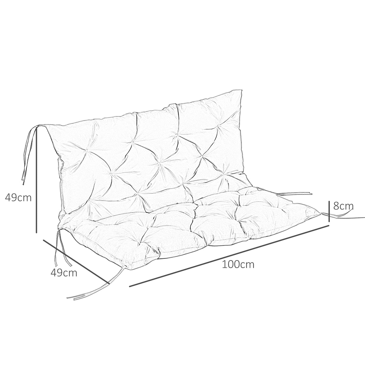3 Sitzer Bankauflage 100x98x8 cm Bankkissen mit B?ndern, Bankpolster f¨¹r Gartenm?bel Hollywoodschaukel, Schwarz