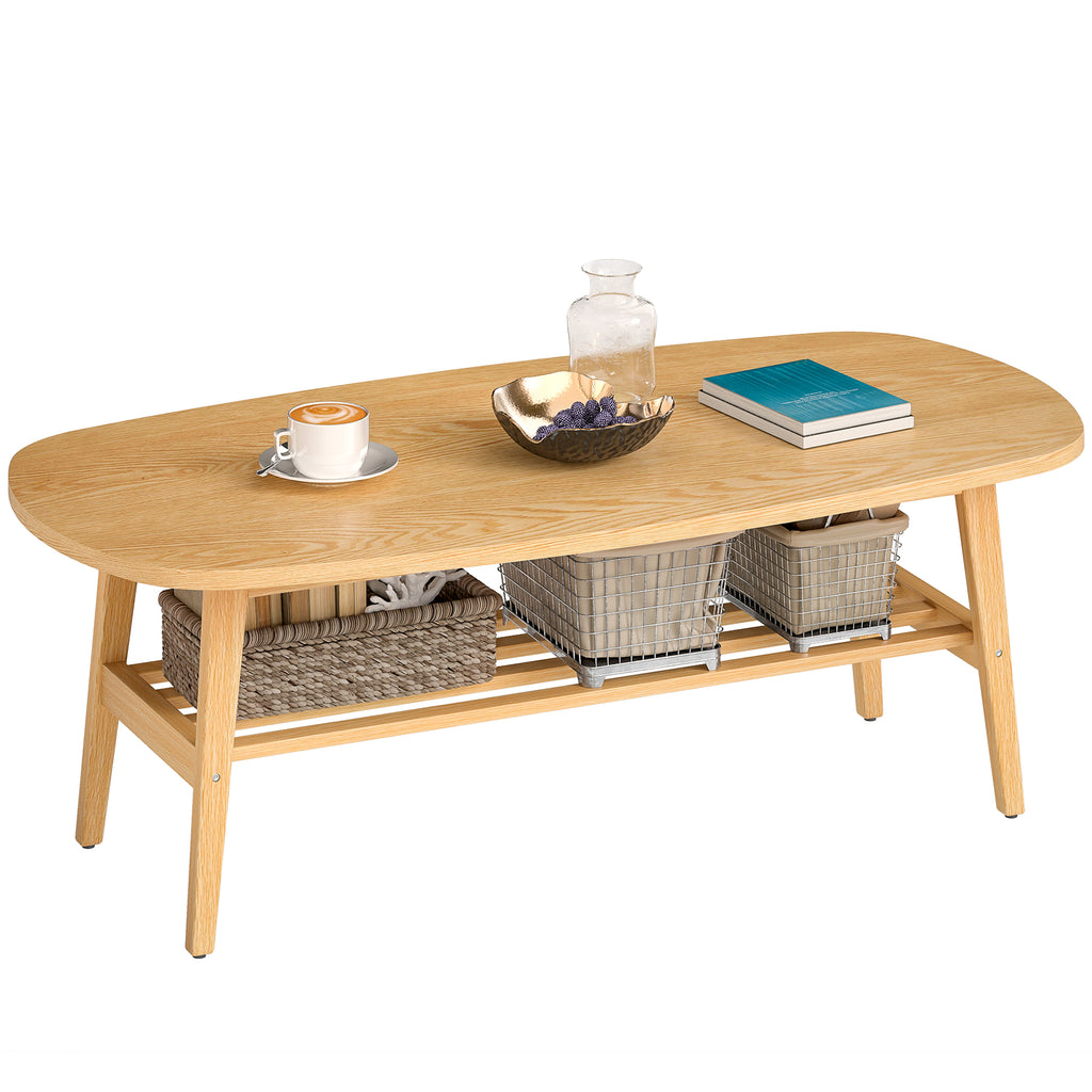 Couchtisch Wohnzimmertisch mit Ablage, Kaffeetisch für Wohnzimmer, Schlafzimmer, 120 x 60 x 42 cm, Naturholz