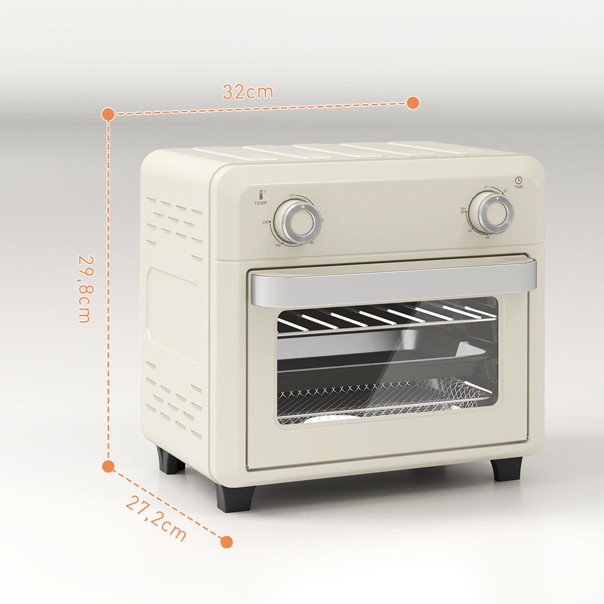 10L Heißluft-Ofen zum Grillen, Backen und Frittieren, Timer, 1000W, Spülmaschinenfest, Cremeweiß