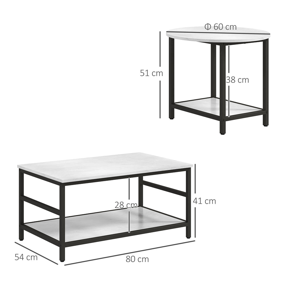Couchtisch-Set, 2 Beistelltische, Marmoroptik, verstellbare F¨¹?e, Stahl, Schwarz/Wei?