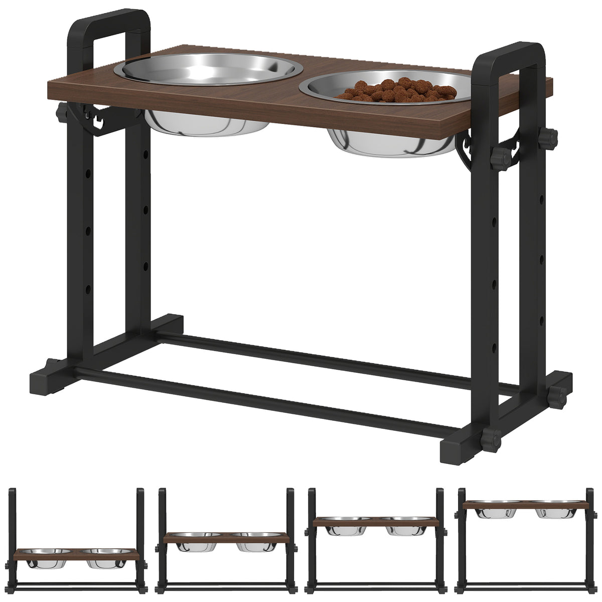 Raised Dog Bowls with Stand, 4 Heights Adjustable Pet Feeder with 3 Adjustable Angles for Small, Medium & Large Breeds, Brown
