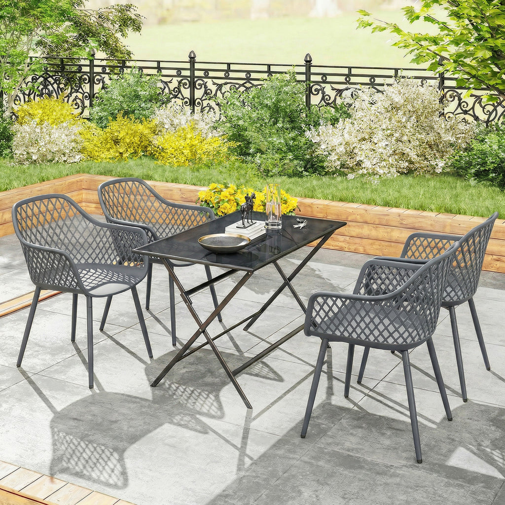 Gartenstuhl 4er Set UV-beständige Gartenstühle aus Kunststoff mit Armlehne Rückenlehne 56 x 51 x 84 cm Dunkelgrau