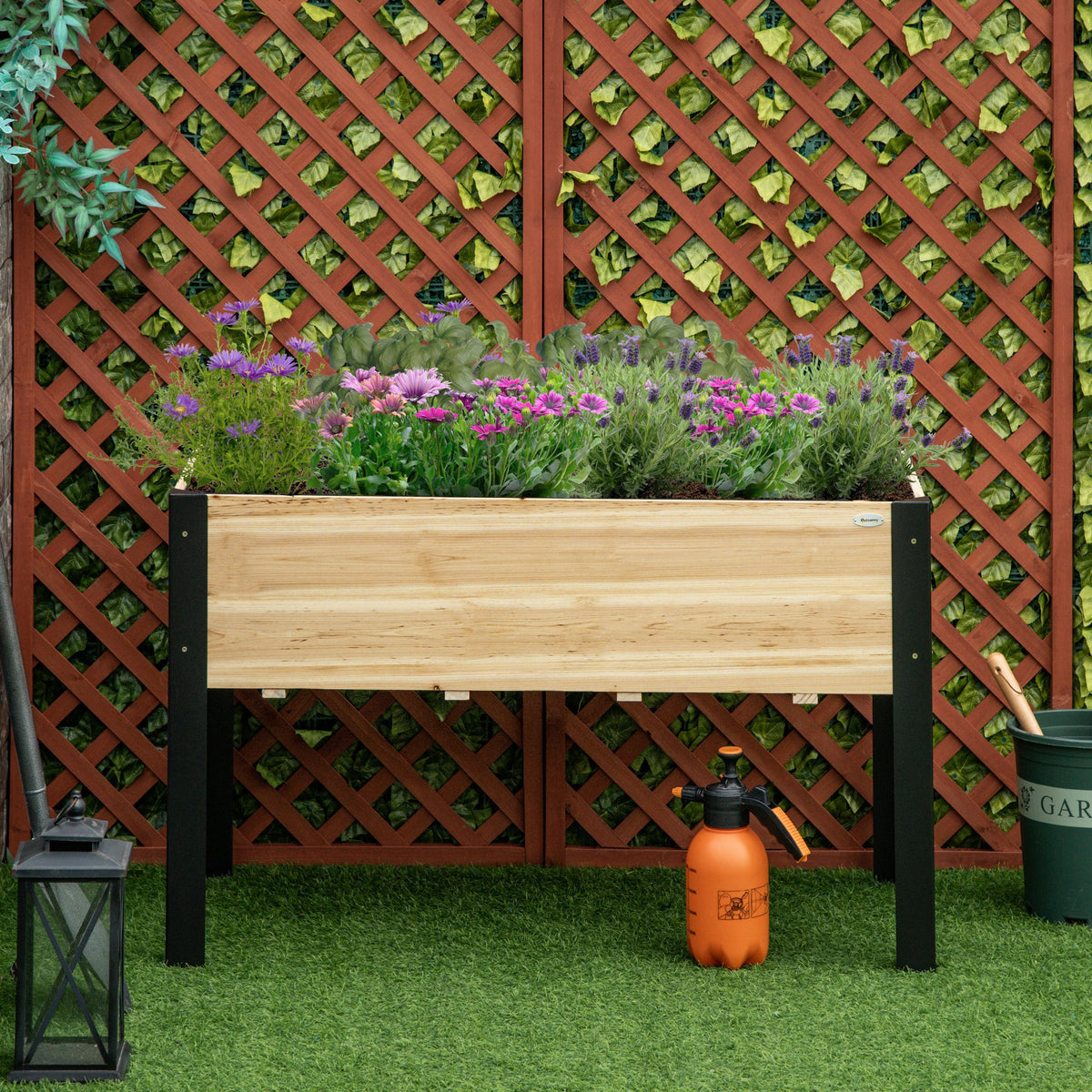 Hochbeet Pflanzkasten Blumenkasten Blumentopf Kr?uterbeet mit Vliesstoff Massivholz Stahl Natur+Schwarz 120 x 60 x 74 cm