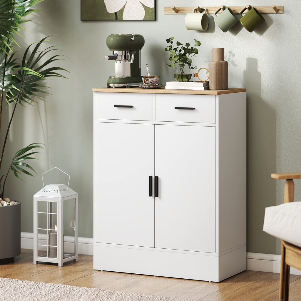 Sideboard mit Stauraum, Kommode mit 2 Schubladen, verstellbares Regal, f¨¹r K¨¹che, Wohnzimmer, Flur, Naturholz, Wei?