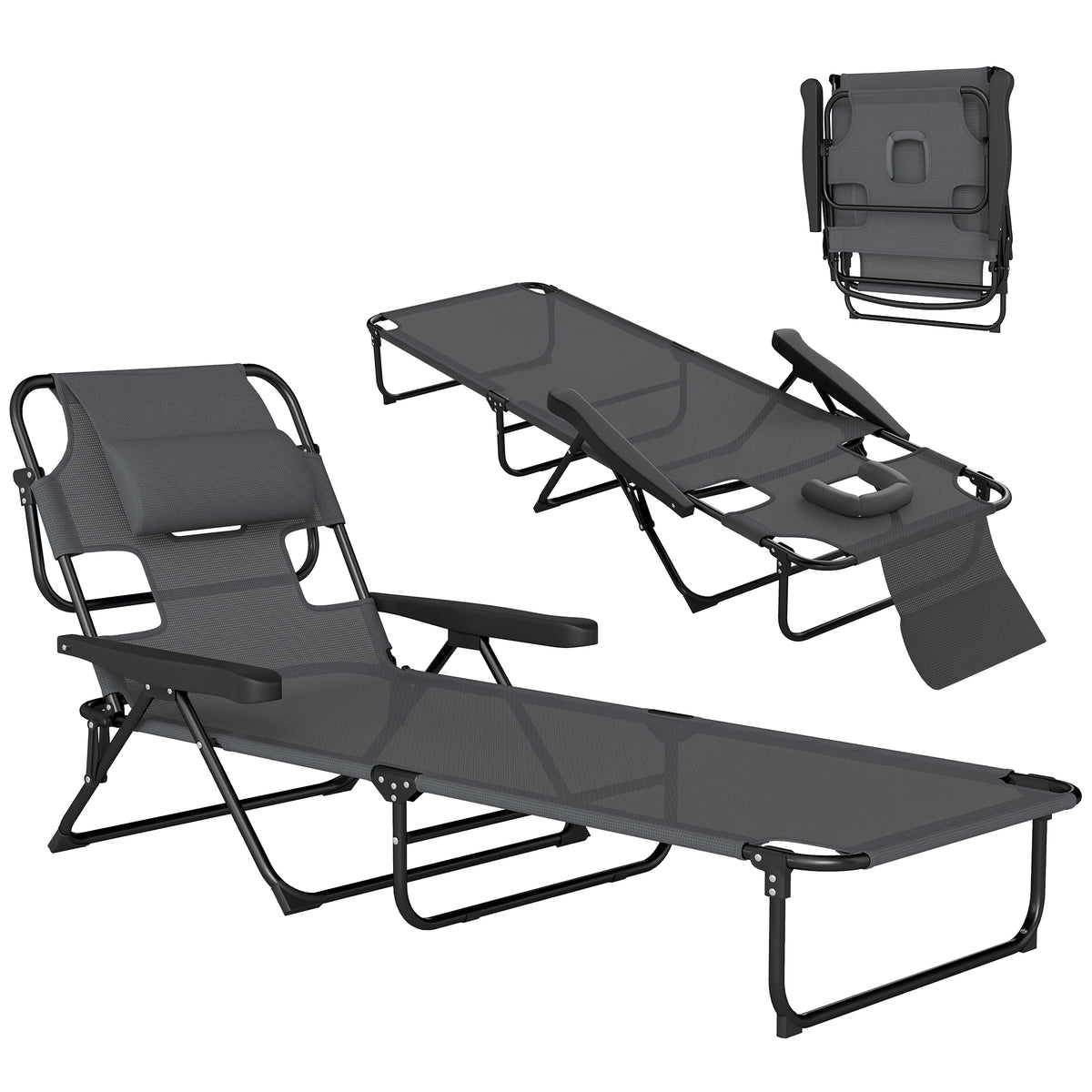 Sonnenliege Gartenliegen Relaxliege, klappbar, wetterbest?ndig, 194 cm x 72 cm x 89 cm, Schwarz + Dunkelgrau