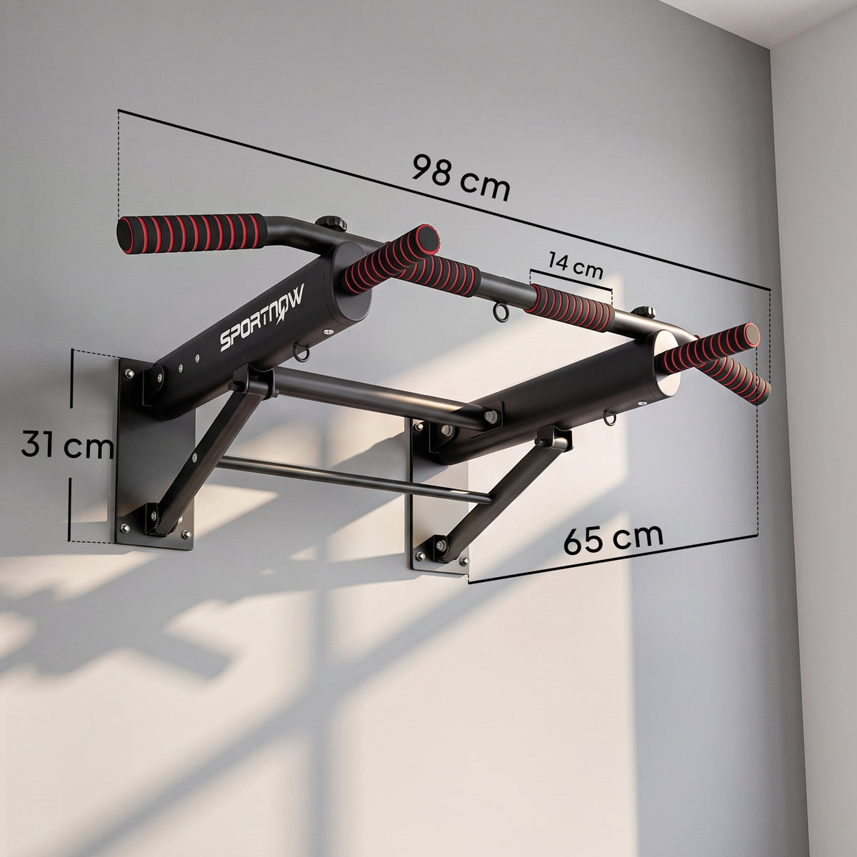 Klimmzugstange klappbar Klimmzüge mit rutschfesten Griffen, Wandmontage max. 120 kg, 98 x 65 x 31 cm Schwarz