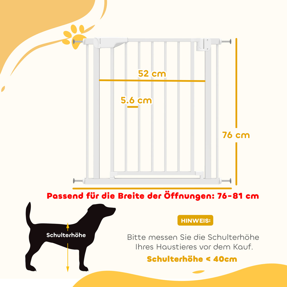 Baby Gate, Pet Safety Gate Pressure Fit, 76-81cm Wide with Two-Way Open, One-Hand Opening