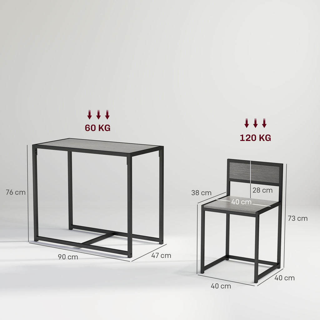 3-teiliges Bartisch-Set Hochtisch-Set 3-teilig, 2 Stühle, 1 Tisch, 90 cm x 47 cm x 76 cm, Grau