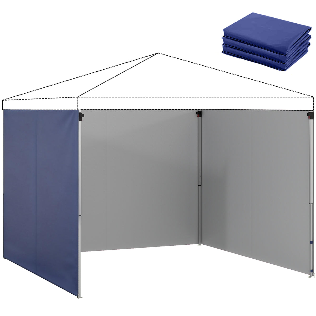3-teiliges Set Seitenteile mit Reißverschluss für 3 x 3 m Pavillon, Dunkelblau
