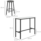 Bar-Set für 2 Personen, 1 Tisch mit 2 Barhockern, Tischplatte in weißer Marmoroptik, Stahlrahmen