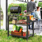 Outdoor-Kücheninsel, Grillwagen mit Aufbewahrungsregal, Griff, 4 Rollen, Küchenwagen, Terrasse, Garten, Metall, Schwarz