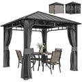 Pavillon 3 x 3 m Wasserdicht Stabil Winterfest Gartenpavillon mit Seitenteile, Netze, Haken Hardtop Dunkelgrau