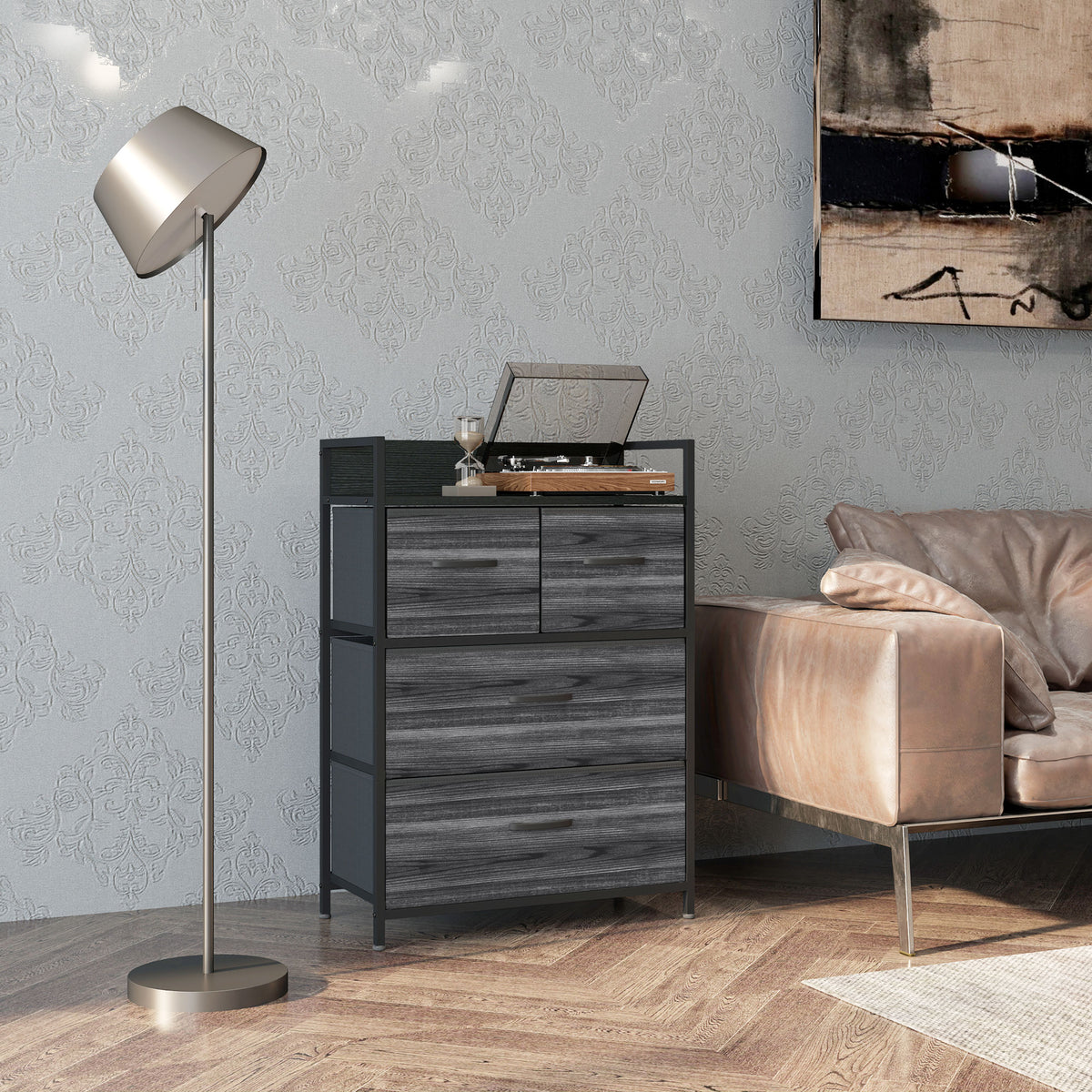 Rustic Chest of Four Fabric Drawers - Black