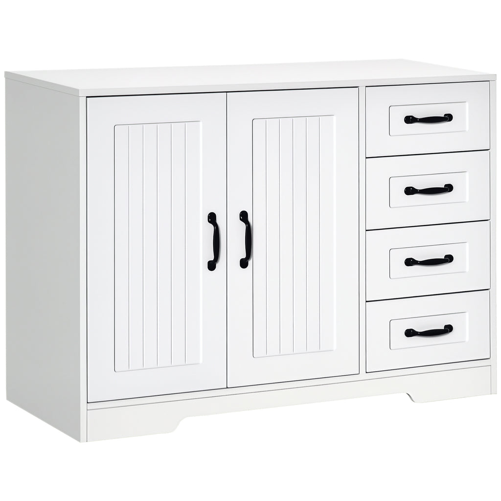 Sideboard Kommode Anrichte, Modernstil, 4 Schubladen, 1 Schrank, 105 cm x 40 cm x 76 cm, Weiß