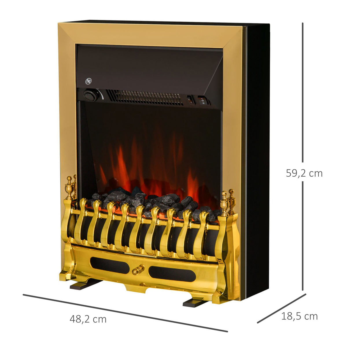 Elektrokamin mit Heizung, elektrischer Kamin mit LED Flammeneffekt, 1000/2000W Dekokamin, elektrisch Kaminfeuer Kaminofen, Gold