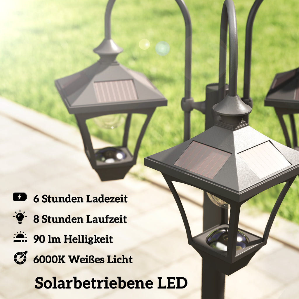 Solar Lamp Post with Dusk-to-Dawn Sensor Street Light with 3-Head Planter 185 cm Black