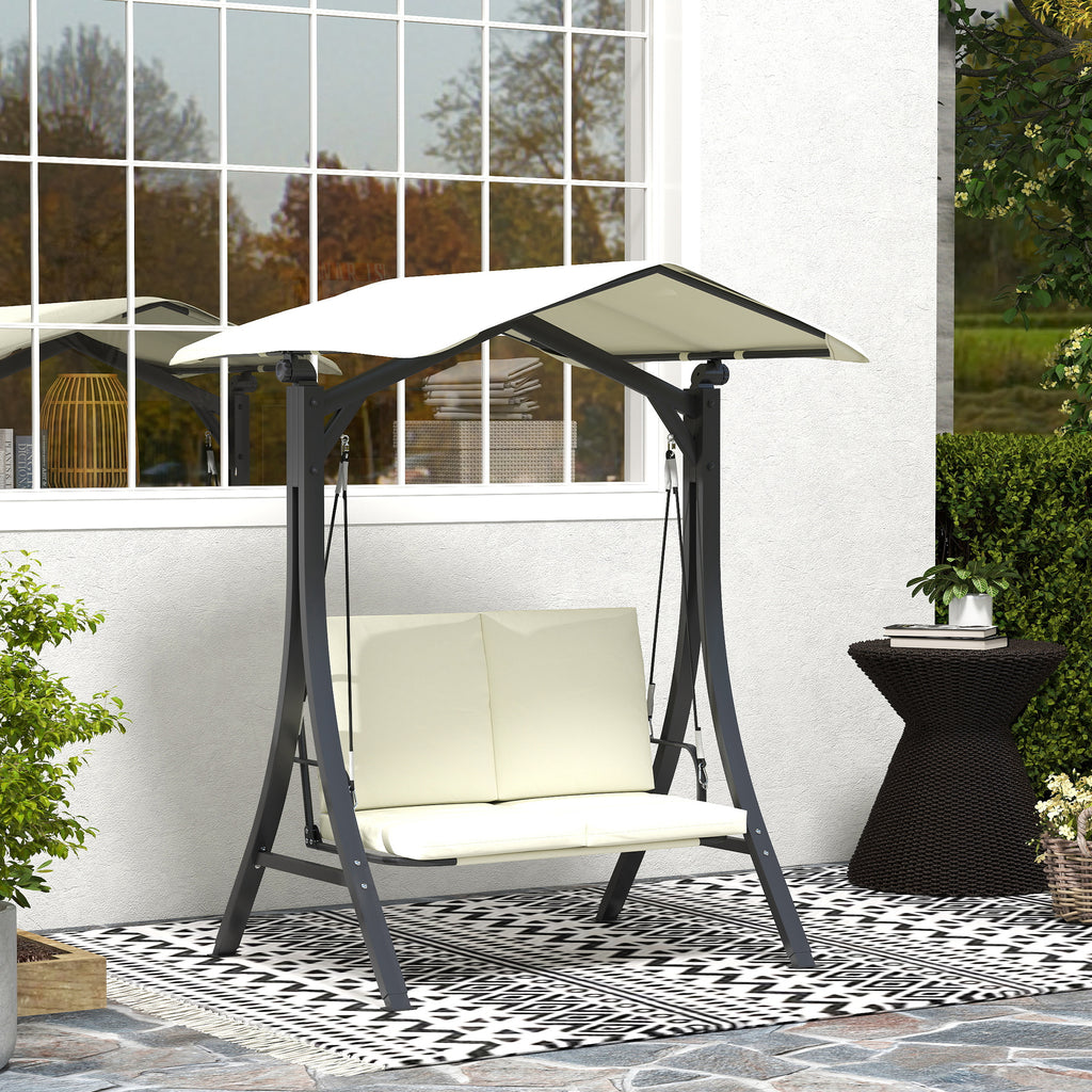 Hollywoodschaukel mit verstellbarem Sonnendach Sitzauflage, 2-Sitzer bis 220kg 150x120x182cm, Cremeweiß