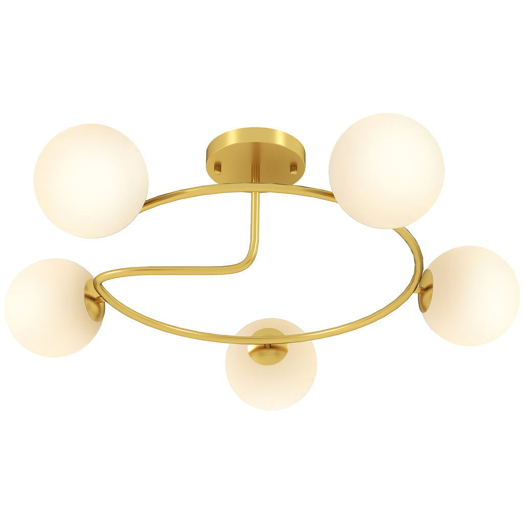 Deckenleuchte 20W Deckenlampe mit 5 G9-Fassungen, Eleganter Gold-Weiß-Look, Leuchtmittel nicht enthalten