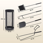 5-Piece Fireplace Tools Set with Mesh Basket, Indoor Outdoor Fireside Accessories for Fireplaces, Fire Pits, Black