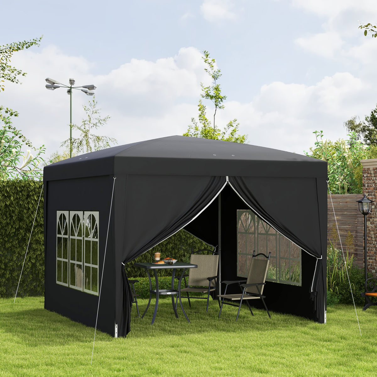 3x3(m) Pop-Up Gazebo, with Curtain Walls and Windows, Black