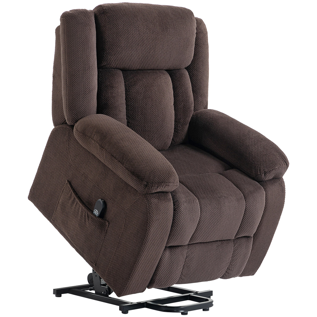 Aufstehsessel mit weichem Bezug, Recliner-Sessel mit Fernbedienung und Seitentaschen, Braun