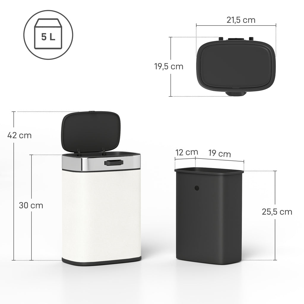 5 L M¨¹lleimer, freistehend oder h?ngend platzierbar, Edelstahl, Cremewei?