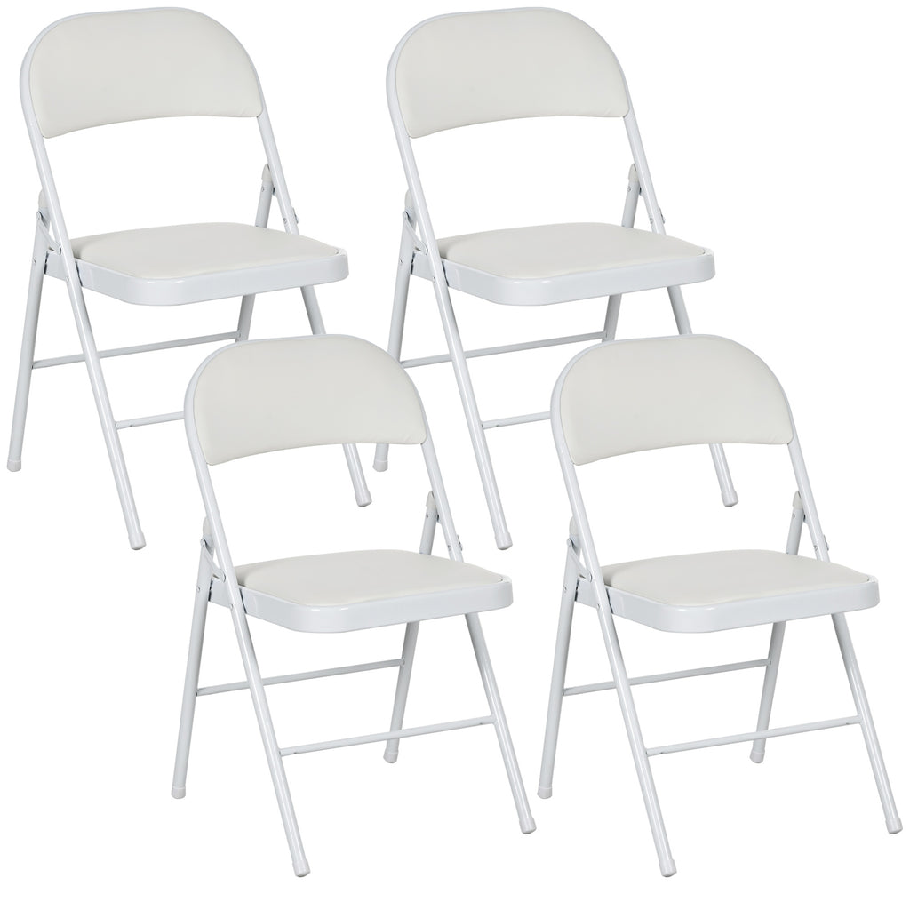 4er-Set Klappstühle, Tragbare Bürostühle, Metallbeine, Faltstuhl für Büro, Empfang, Wartezimmer, Kunstleder, Weiß