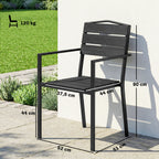 Stackable Garden Chairs Set of 4, Garden Dining Chairs with Slatted HDPE Seat Back, Armrests, Metal Frame, Black